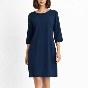 MM Lafleur Navy Sheath Dress Women’s Size 14 3/4 Sleeve Work Office Minimalist